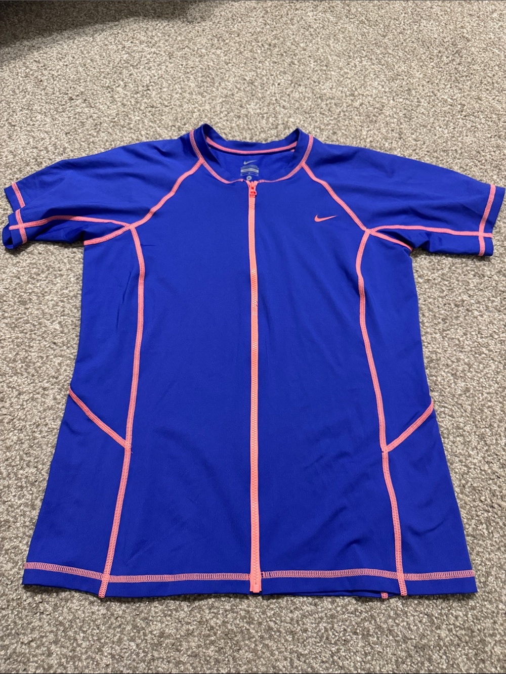 Nike Blue Short-Sleeve Zip Swim Coverup with Pink Trim